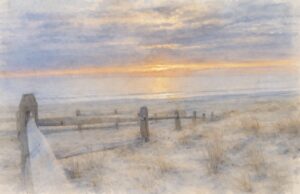 watercolor sunrise over water, nurse burnout healing